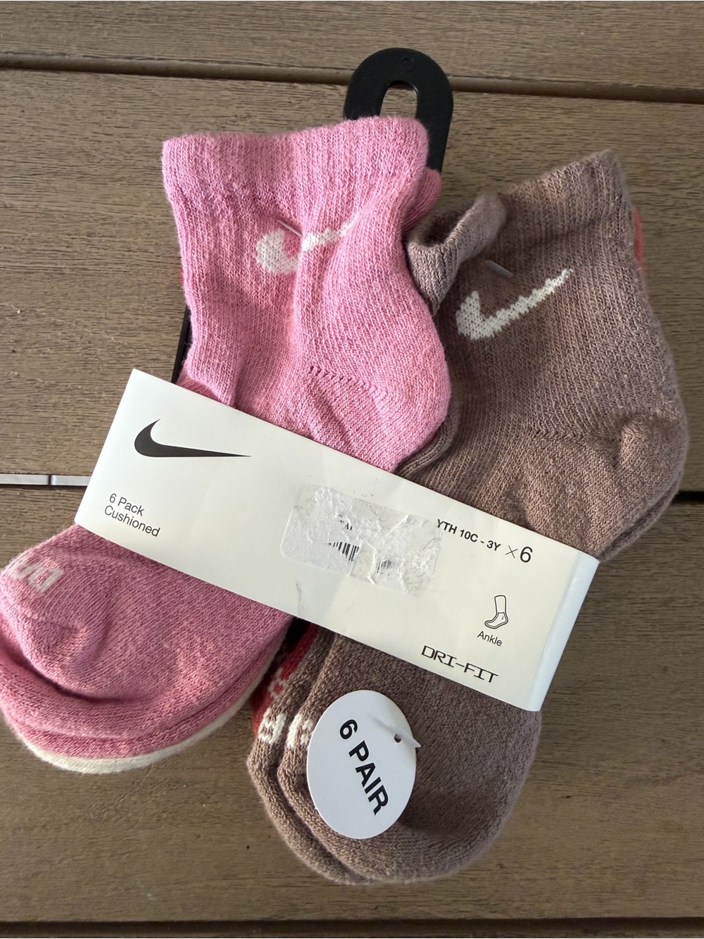 Nike Kids Pink and Brown Cushioned Ankle Socks - Pack